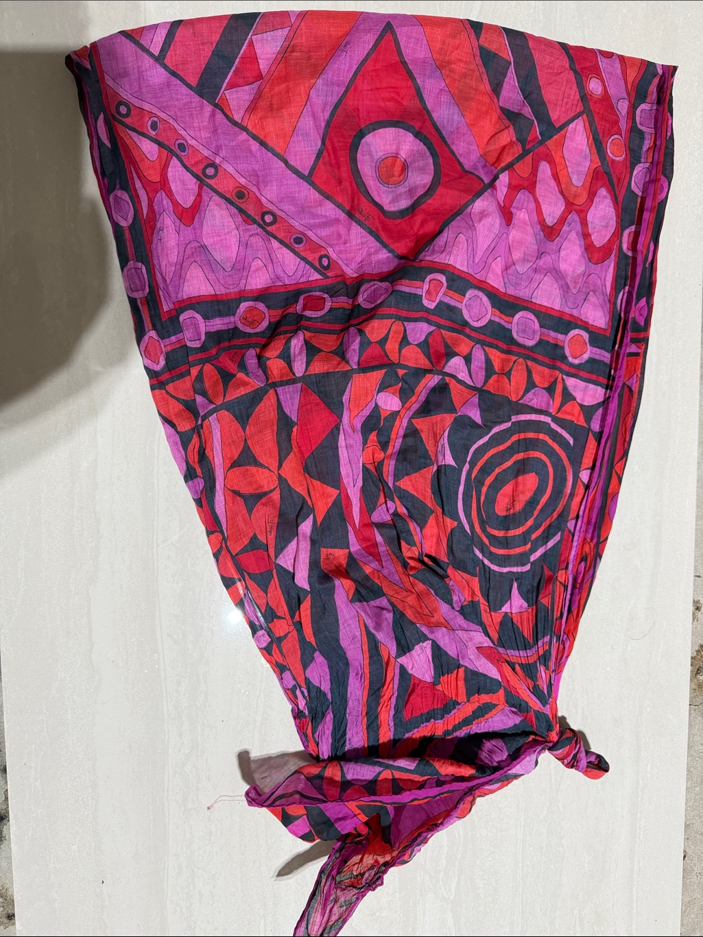 Vibrant Geometric Red & Pink Scarf